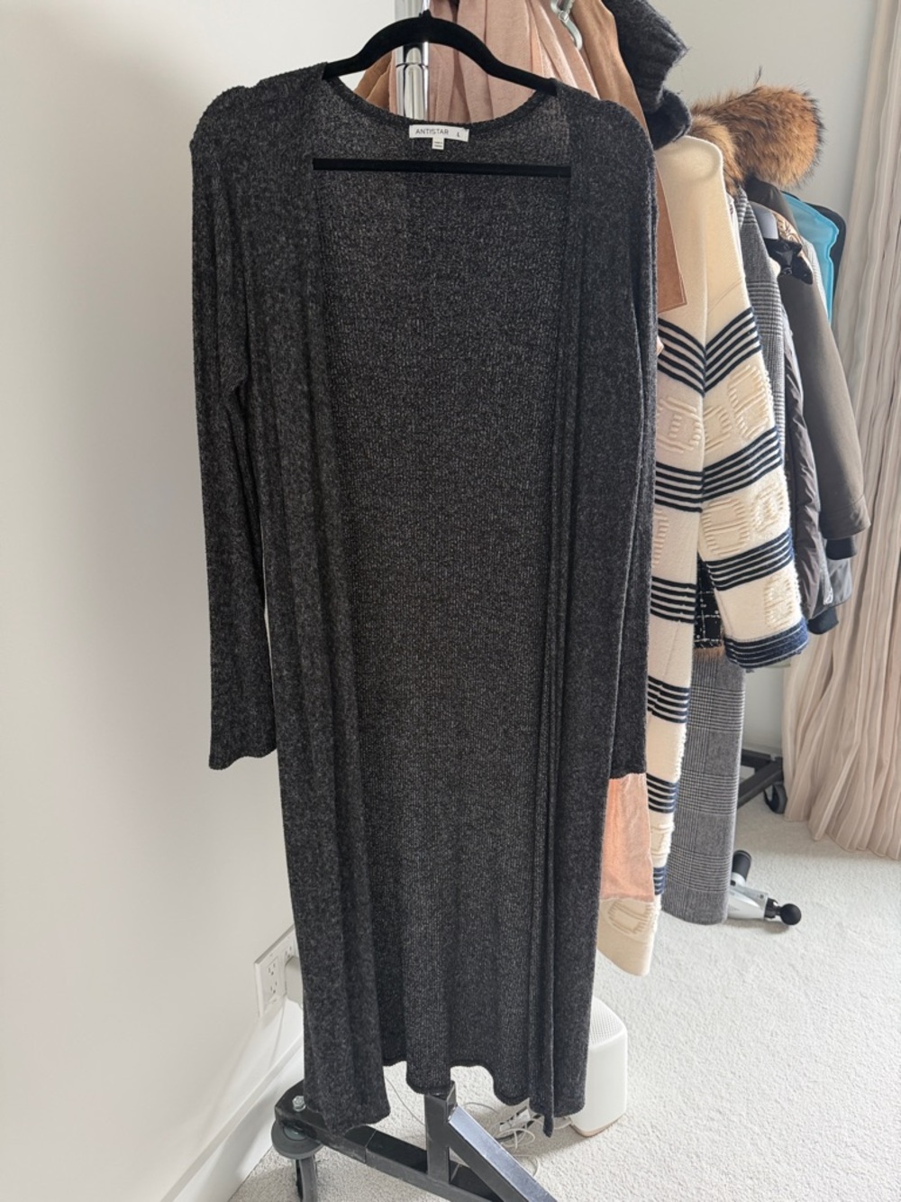 ANTHROPOLOGIE Charcoal Long Sleeve Open-Front Knit Dress